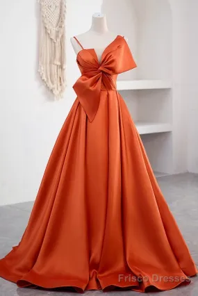 A Line Orange Satin Prom Dress Sweet Bow Birthday Party Dress