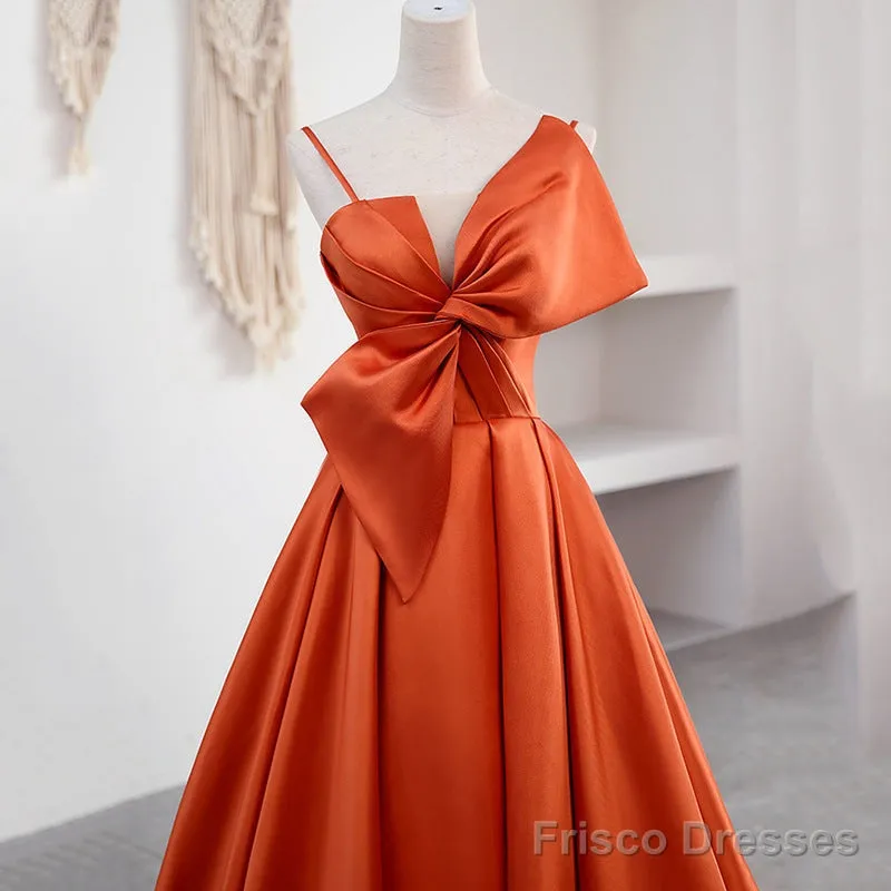A Line Orange Satin Prom Dress Sweet Bow Birthday Party Dress