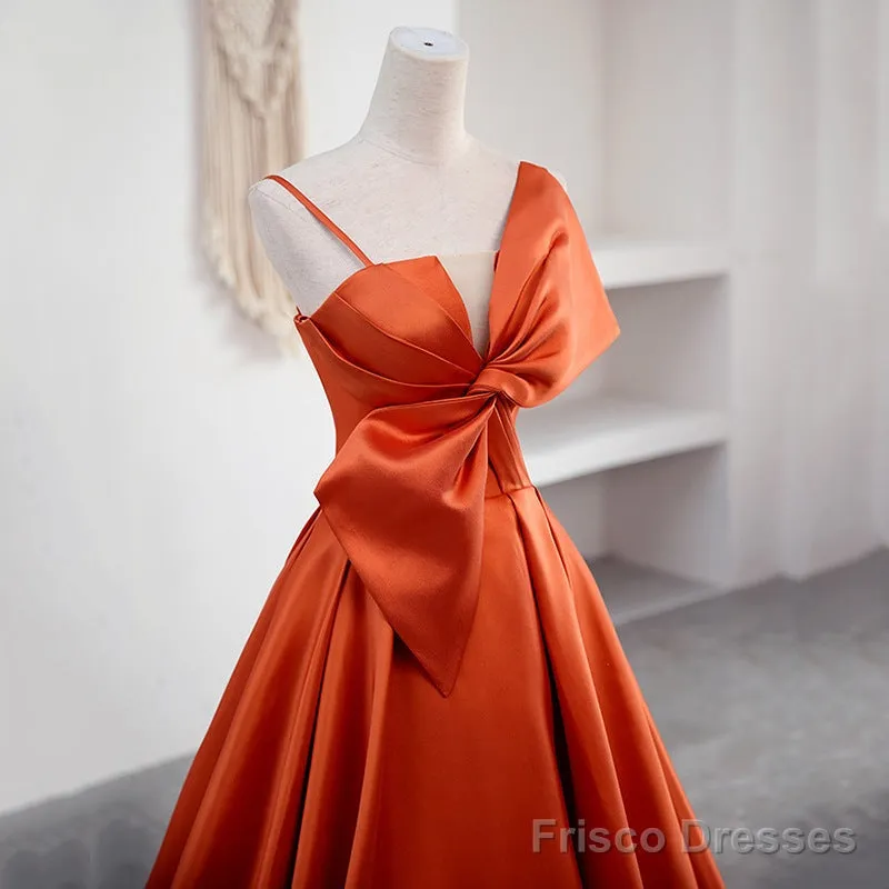 A Line Orange Satin Prom Dress Sweet Bow Birthday Party Dress