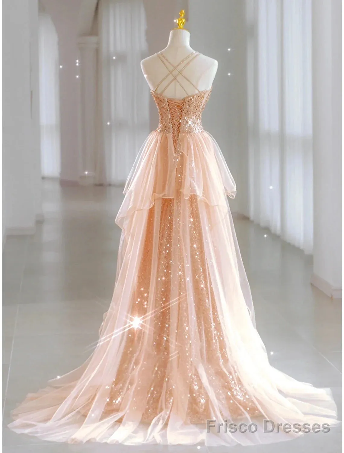 A-Line Prom Dresses Sparkle & Shine Dress Wedding Guest Sweet 16 Floor Length Sleeveless Sweetheart Tulle With Sequin