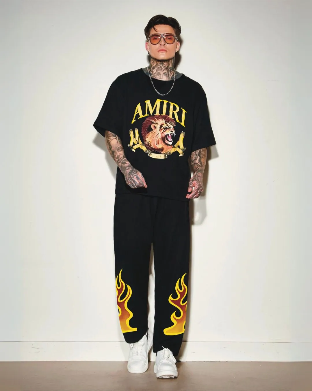amiri roar tee with fire aura pant cordset (black and back(*)