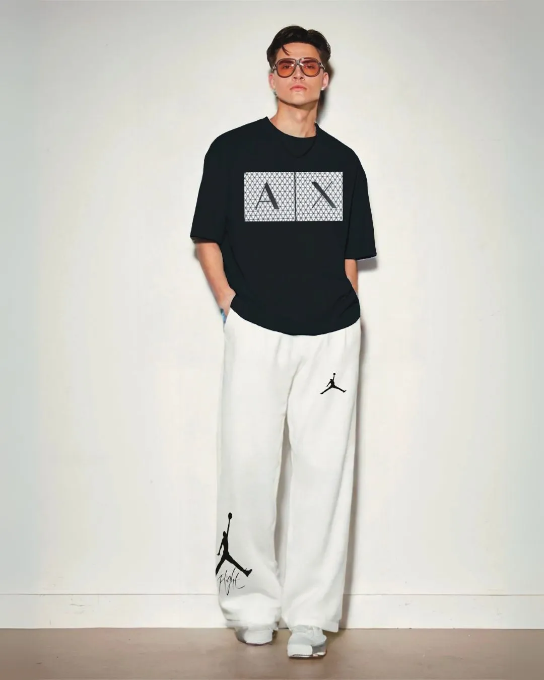 AX  STYLE tee with flight pants ( black and white)(*)