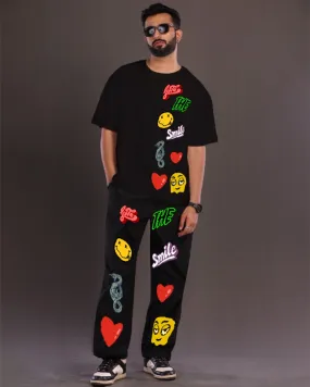 Black Men's Love Smiley Co-ord Set - Men's Choice(*)