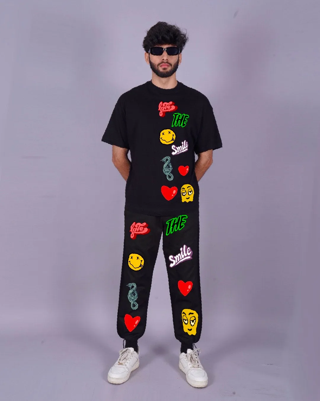 Black Men's Love Smiley Co-ord Set - Men's Choice(*)