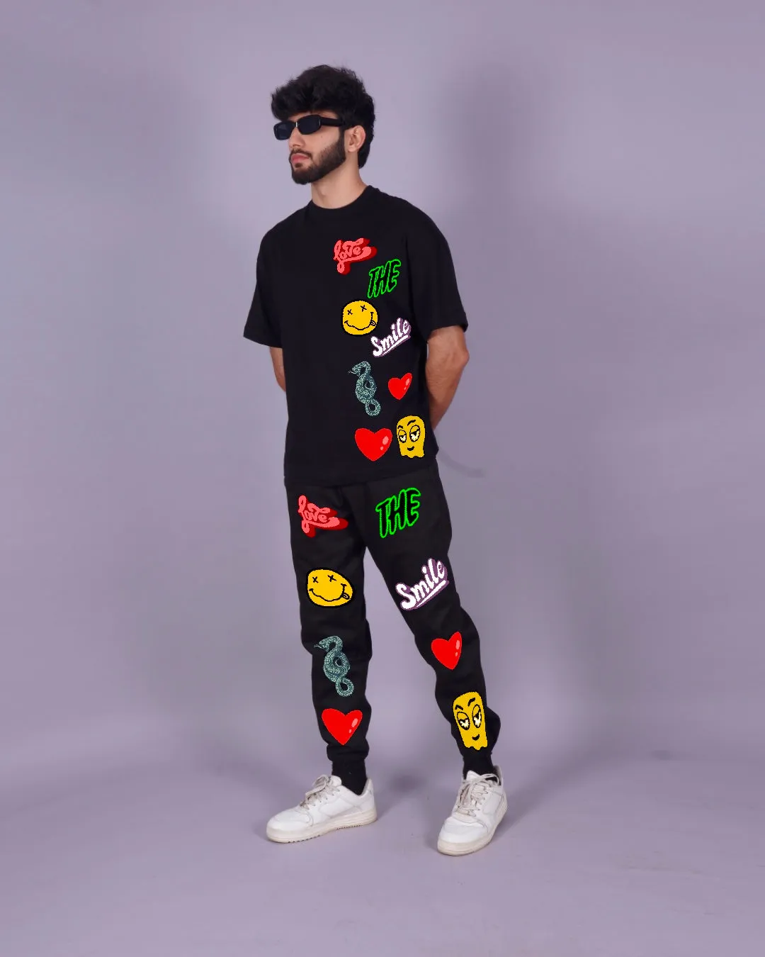 Black Men's Love Smiley Co-ord Set - Men's Choice(*)