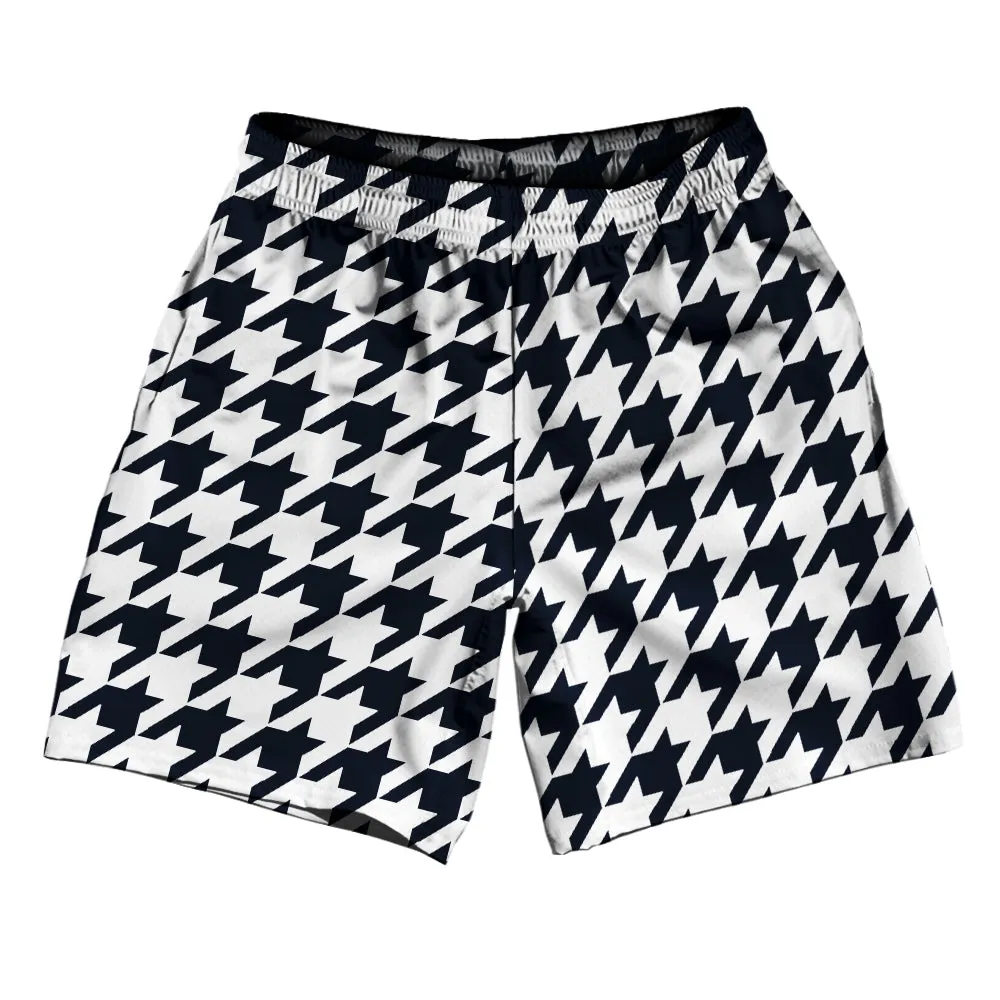 Blue Navy Almost Black And White Houndstooth Athletic Running Fitness Exercise Shorts 7" Inseam Shorts Made In USA