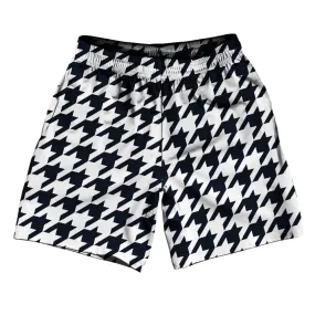 Blue Navy Almost Black And White Houndstooth Athletic Running Fitness Exercise Shorts 7" Inseam Shorts Made In USA