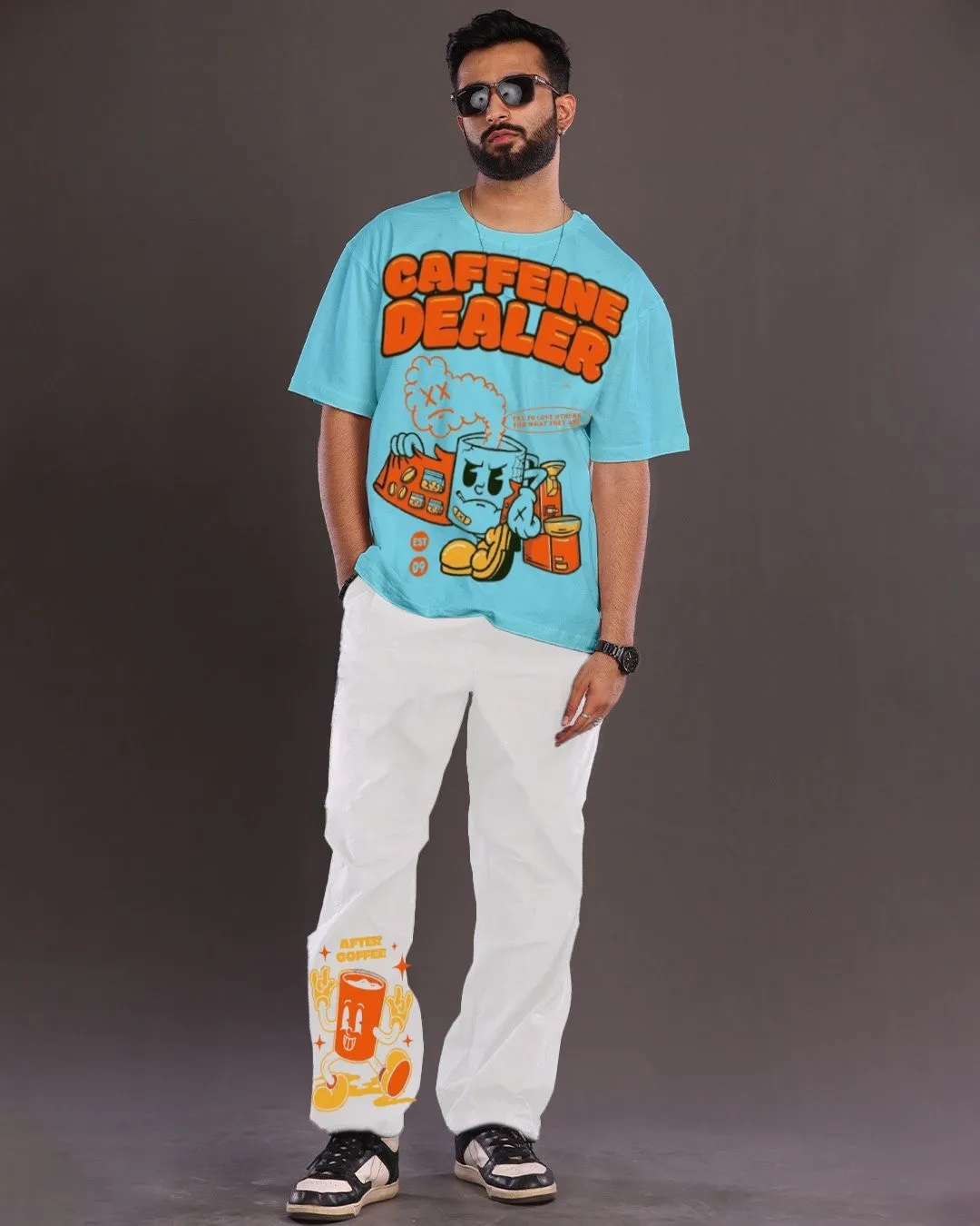 Caffeine Dealer: Blue and White Oversized Men's Co Ord Set