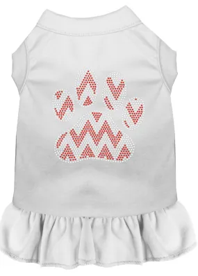 Candy Cane Chevron Paw Rhinestone Dog Dress White Xxl (18)