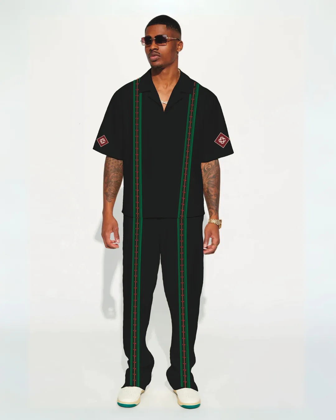 Diljit Coded Style Half Sleeves Oversized Knitted Shirt Coord Set - Black and Black (*)