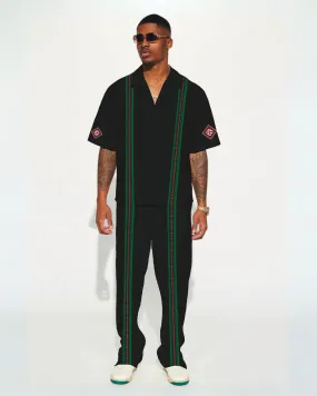 Diljit Coded Style Half Sleeves Oversized Knitted Shirt Coord Set - Black and Black (*)