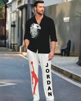 Eagle Full Sleeve Oversized Knitted Shirt with Basketball Pant Coord Set - Black and White (*)