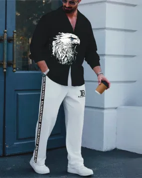 Eagle Full Sleeve with Paris Oversized Knitted Shirt Coord Set - Black and White (*)