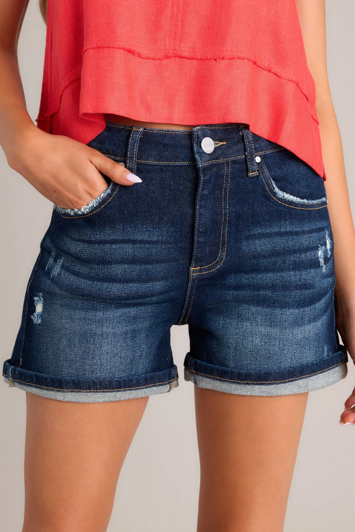 Embrace It Dark Wash High Rise Denim Shorts