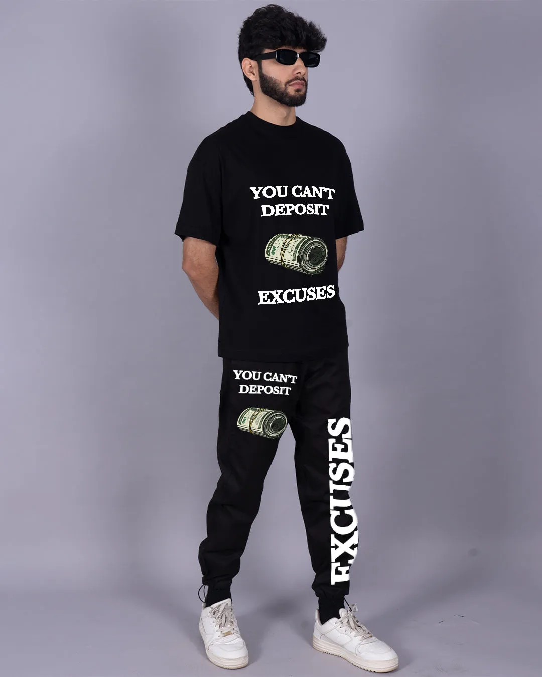 Excuses: Men's Co Ord Set in Oversized Style, Black(*)