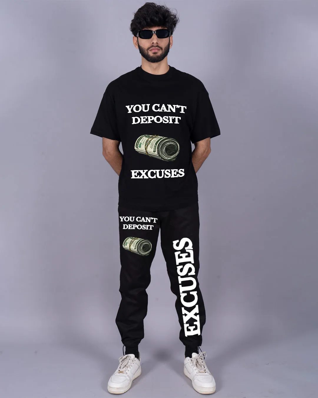 Excuses: Men's Co Ord Set in Oversized Style, Black(*)