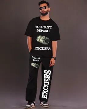 Excuses: Men's Co Ord Set in Oversized Style, Black(*)