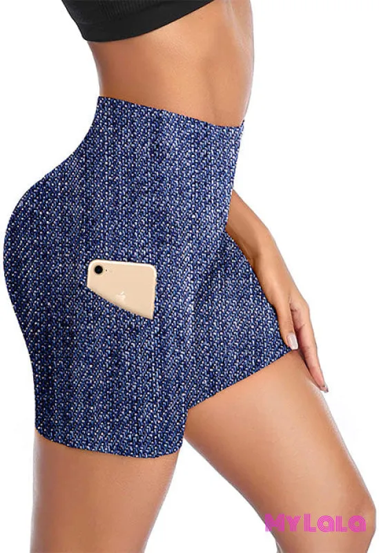 Extra Curvy Pocketed Gym Shorts 20-26 (Blue Jean)