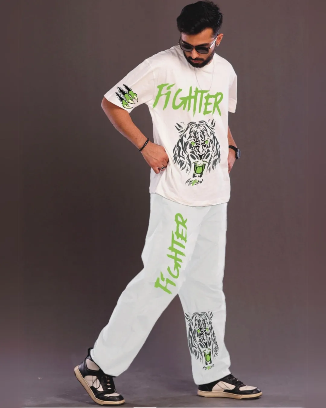 Fighter Men's Oversized White and White Coord Set(*)