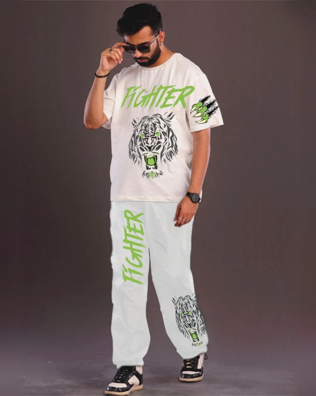 Fighter Men's Oversized White and White Coord Set(*)