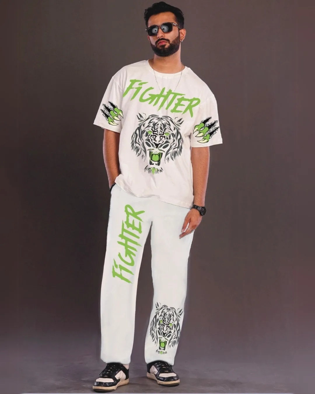 Fighter Men's Oversized White and White Coord Set(*)