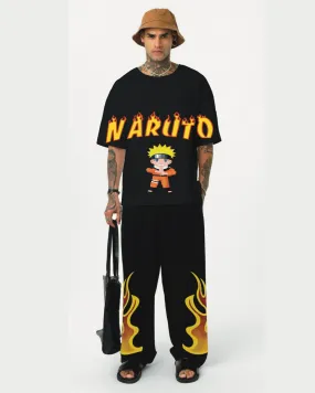 fire naruto tee with fire aura pant cordset (black and black)(*)