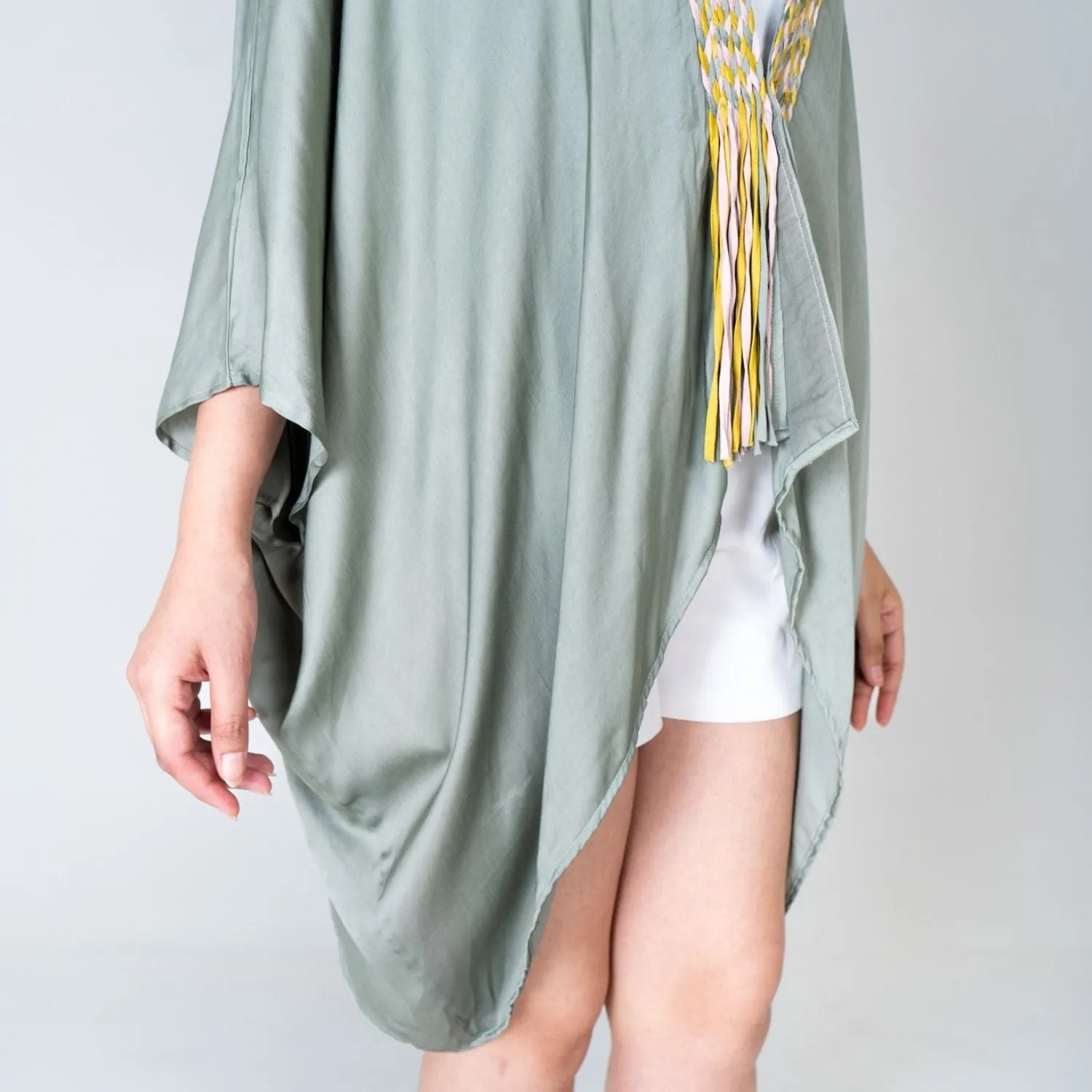 Green Braided Short Cape | Modal Hand-Crafted | Exuding Femininity