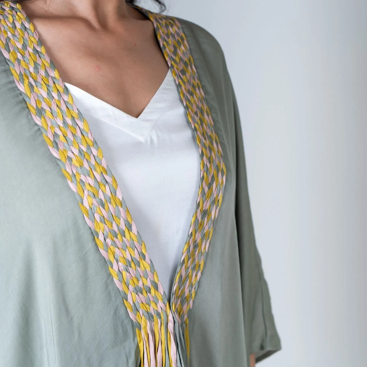 Green Braided Short Cape | Modal Hand-Crafted | Exuding Femininity