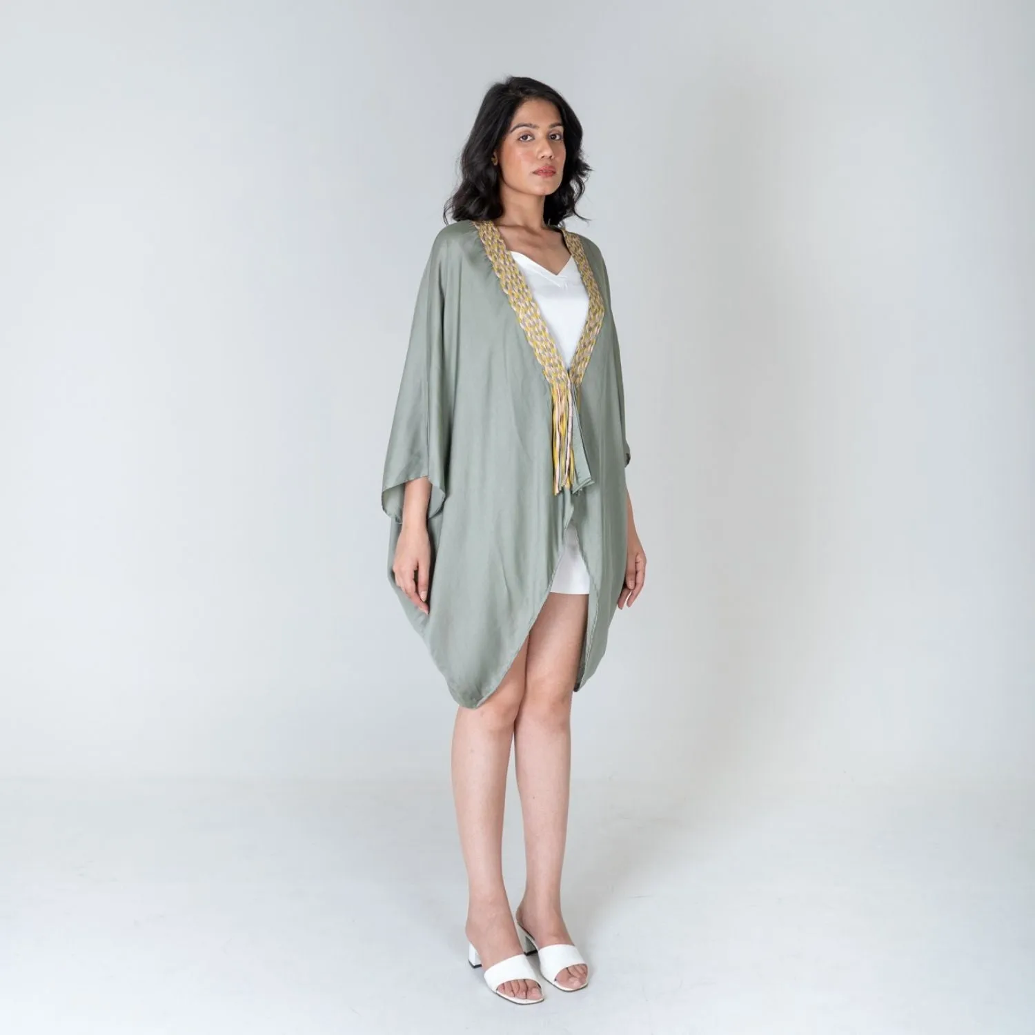 Green Braided Short Cape | Modal Hand-Crafted | Exuding Femininity