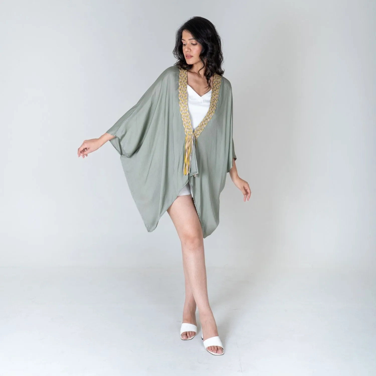 Green Braided Short Cape | Modal Hand-Crafted | Exuding Femininity