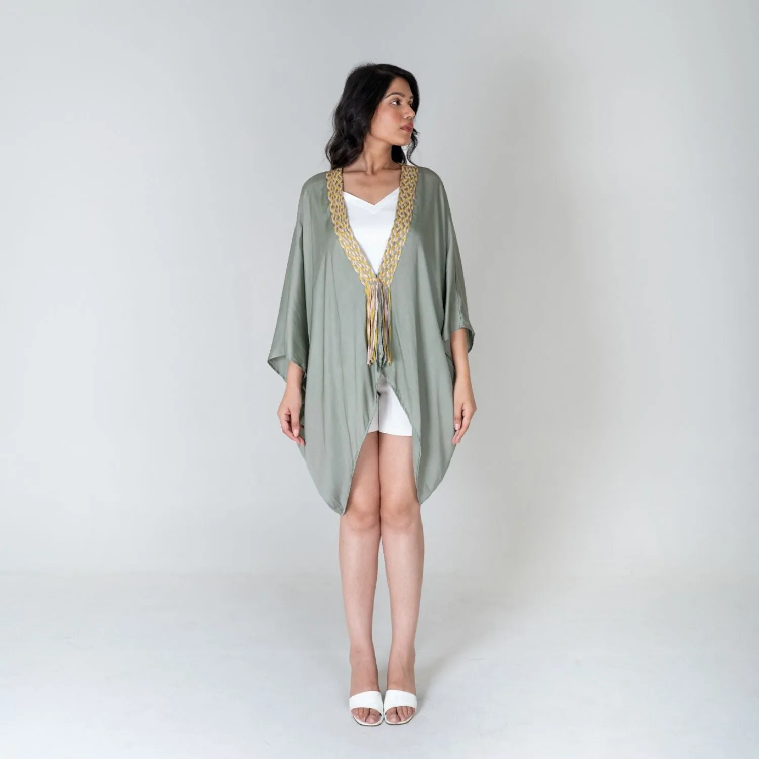Green Braided Short Cape | Modal Hand-Crafted | Exuding Femininity