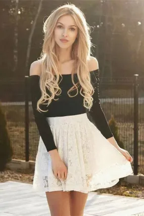 Homecoming Dresses Long Sleeve Graduation Dresses with Lace
