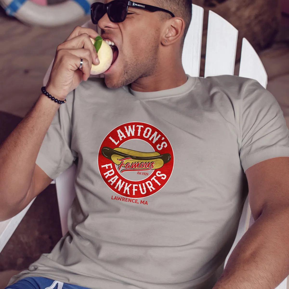 Lawton's Frankfurts T-Shirt, Adult Unisex Sand Tshirt, 100% Cotton, S-XXL, Lawrence MA, Gone But Not Forgotten, New England Memories