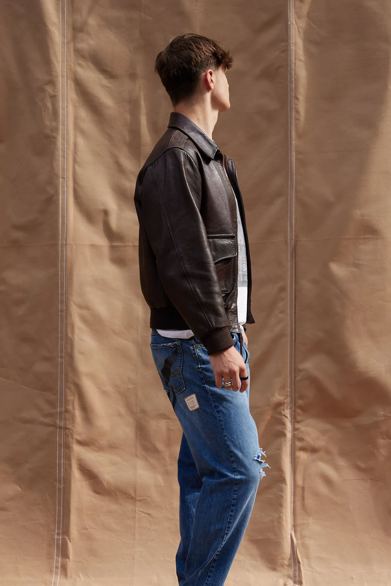 Leather Flying Jacket in Brown