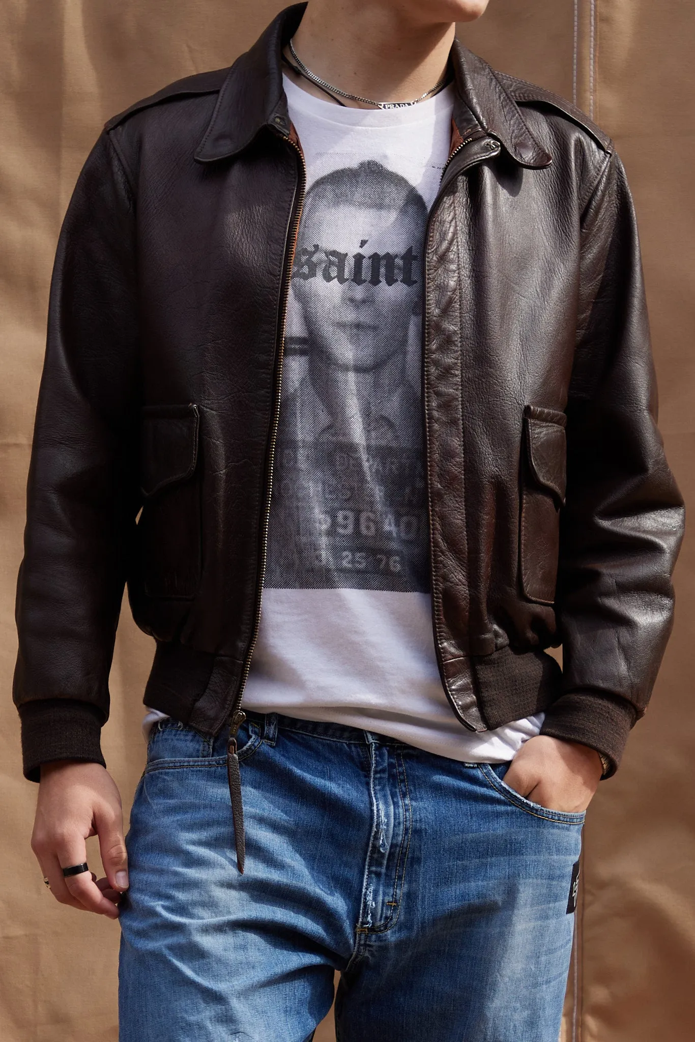 Leather Flying Jacket in Brown
