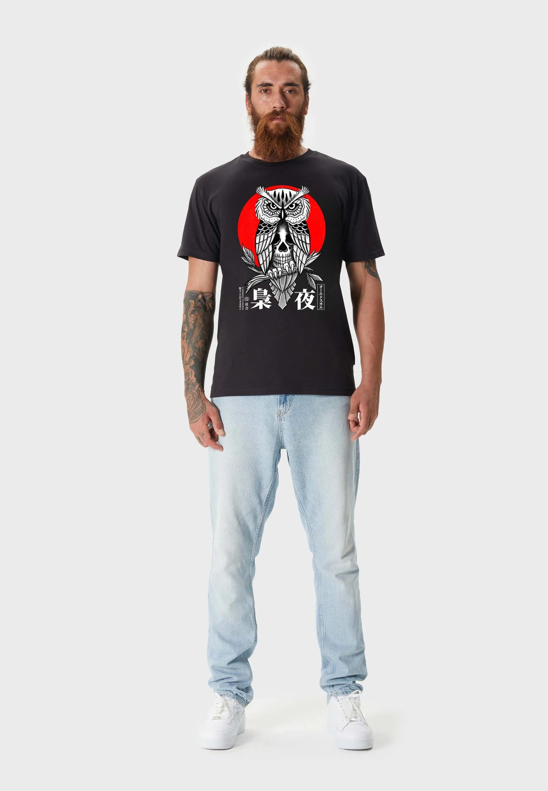 Owl Skull T-Shirt Black