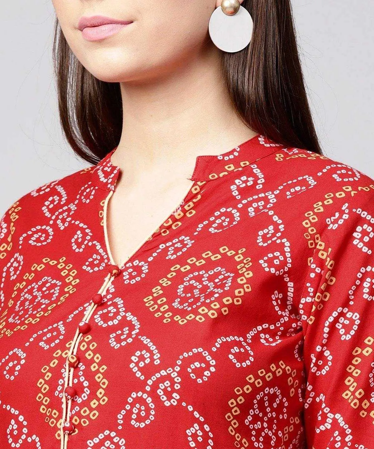 Red Cotton Bandhani Anarkali Kurta