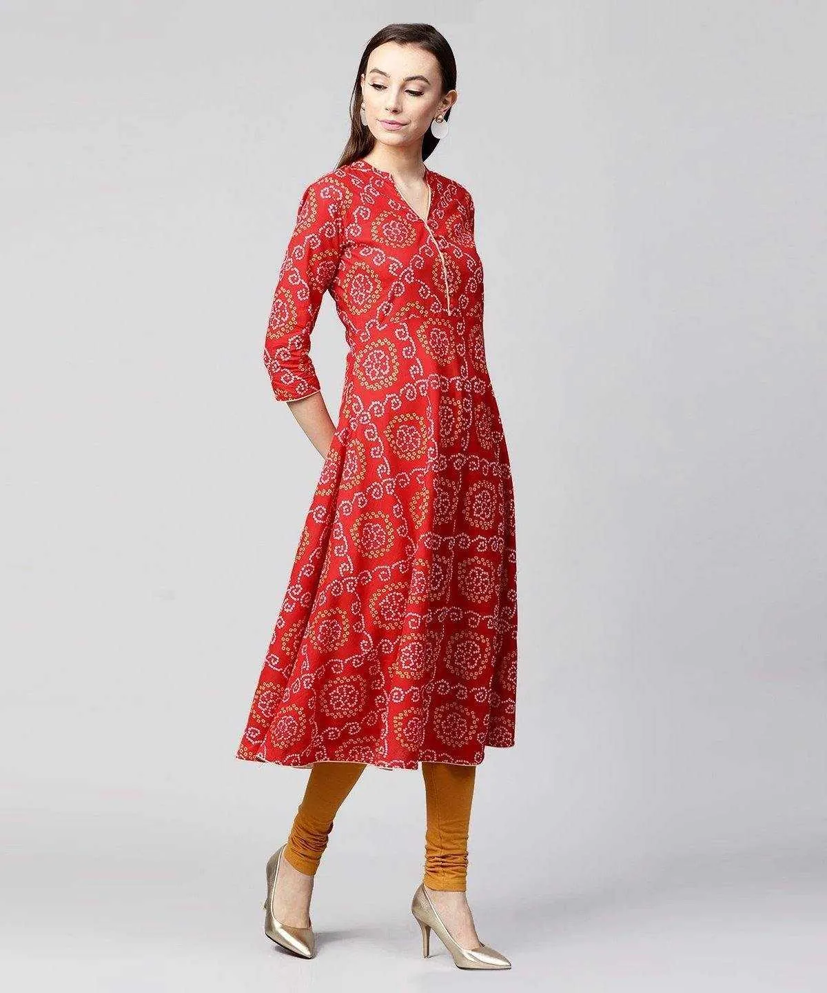 Red Cotton Bandhani Anarkali Kurta