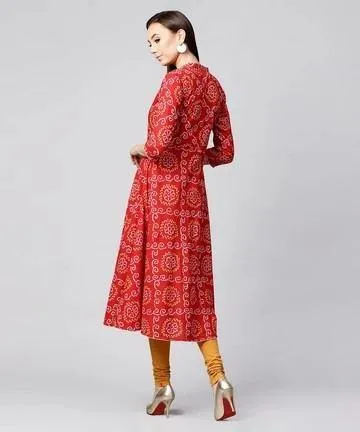 Red Cotton Bandhani Anarkali Kurta