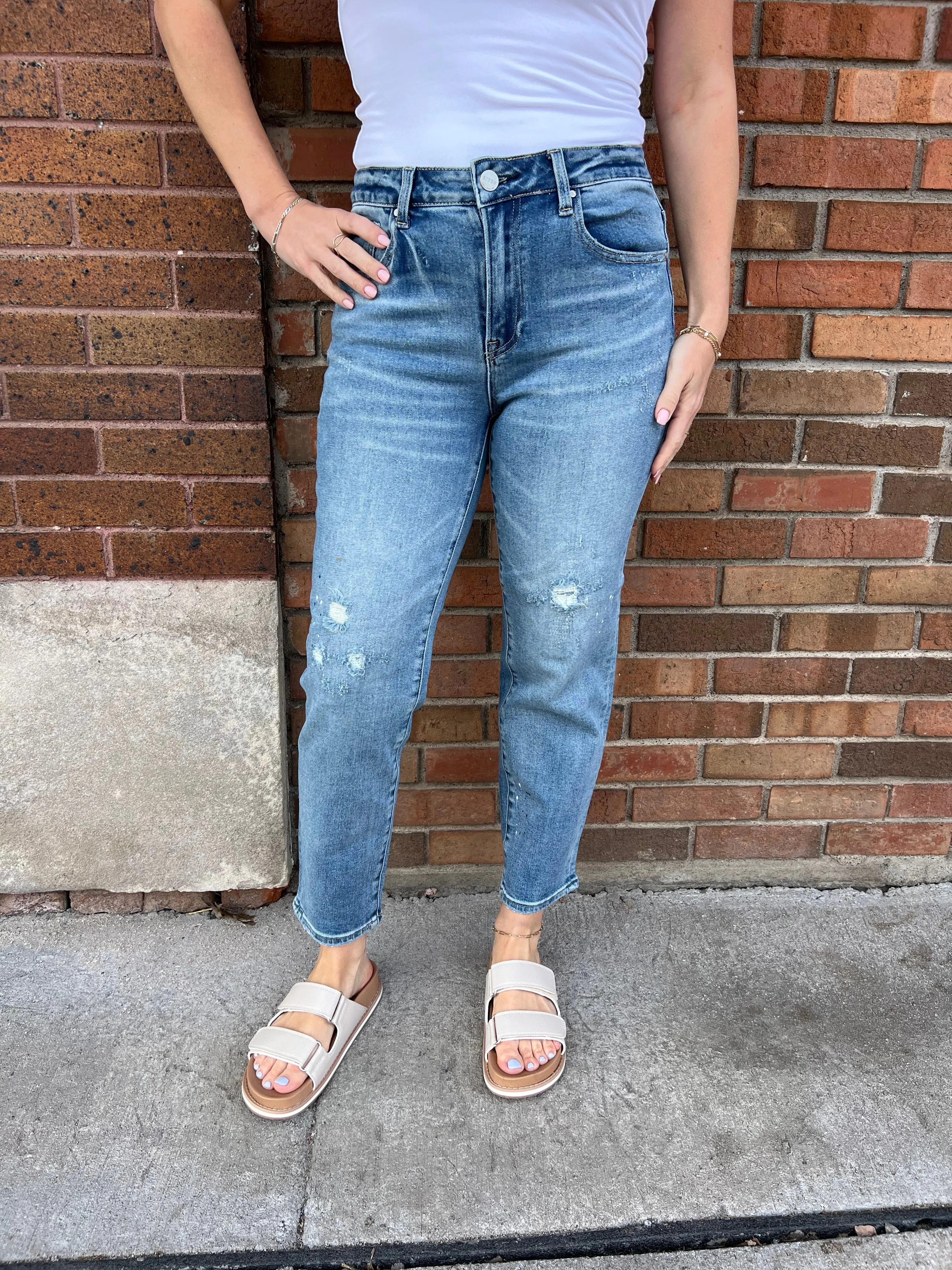 Risen Paint Splattered Mid-Rise Tapered Jeans