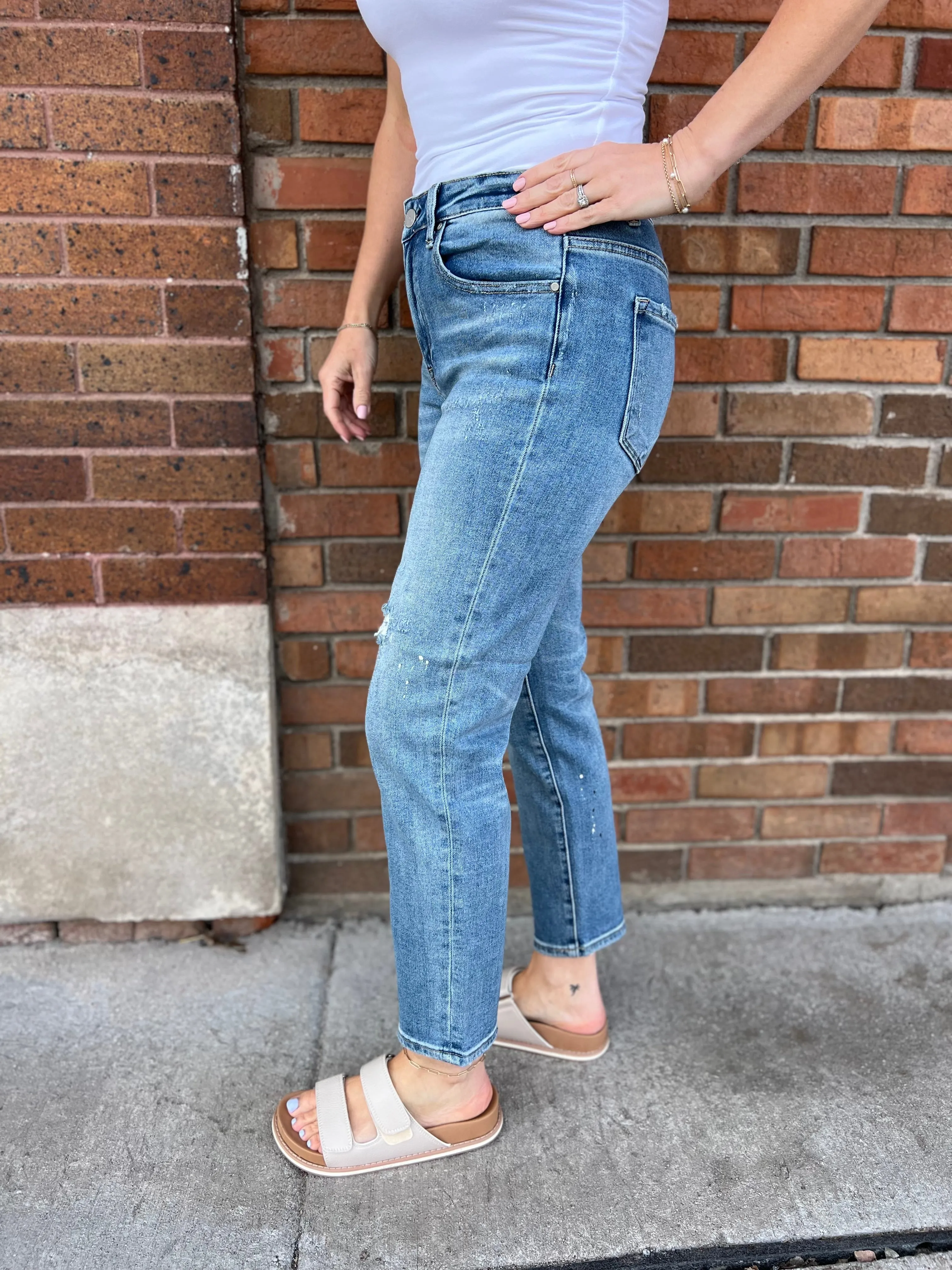 Risen Paint Splattered Mid-Rise Tapered Jeans