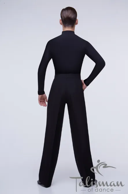 Shirt for dancing with a stand-up collar. Men's shirt for tango with a long sleeve. Shirt with a yoke. Clothes for ballroom dancing.