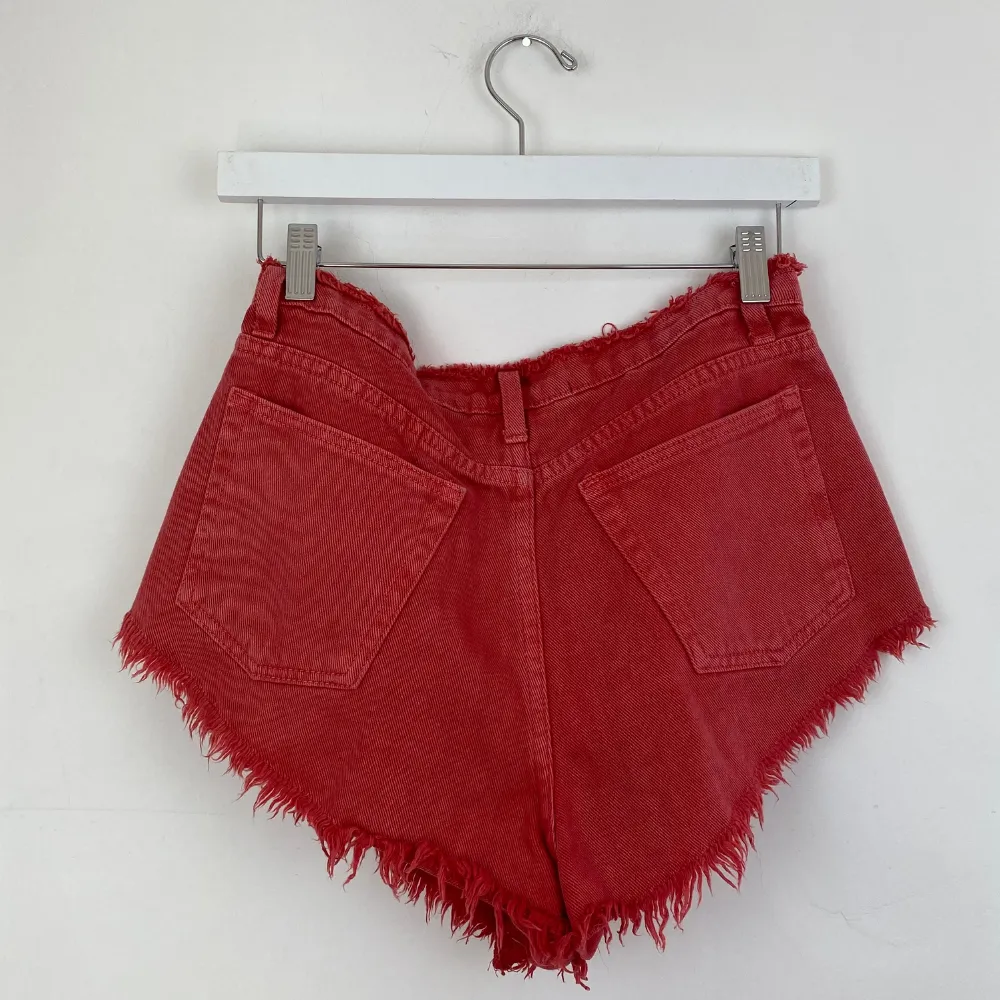 Studded Red Denim Shorts - SMALL