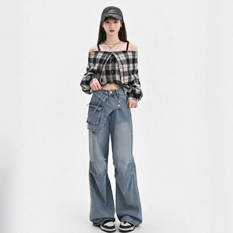 Summer Retro Style Blue Versatile Wide-leg Jeans