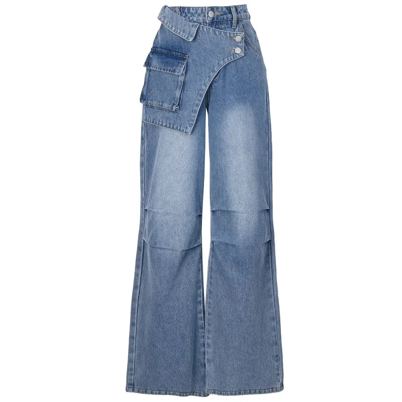 Summer Retro Style Blue Versatile Wide-leg Jeans