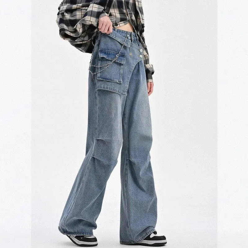 Summer Retro Style Blue Versatile Wide-leg Jeans