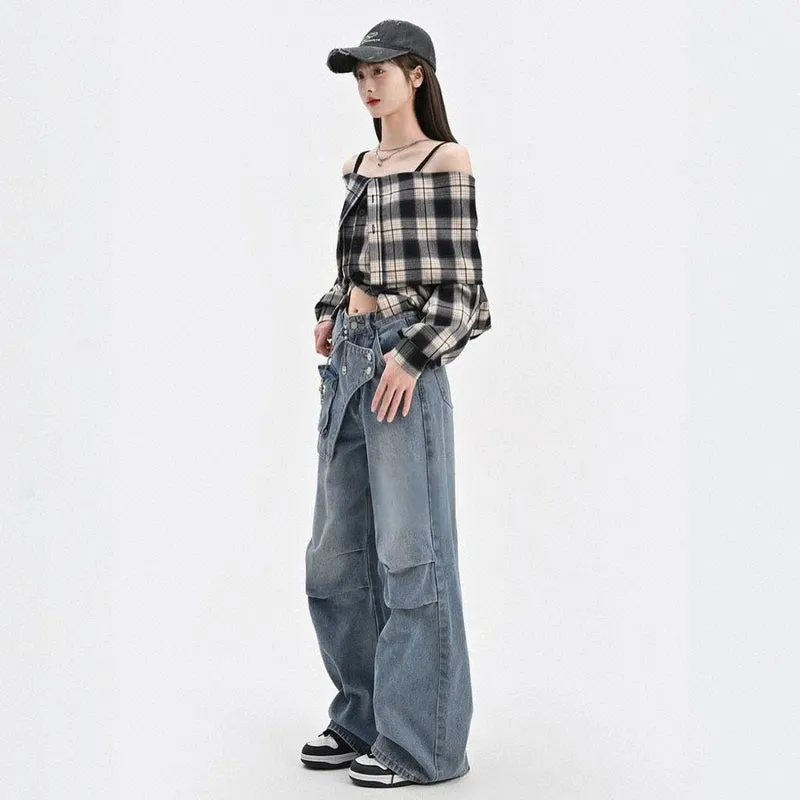 Summer Retro Style Blue Versatile Wide-leg Jeans