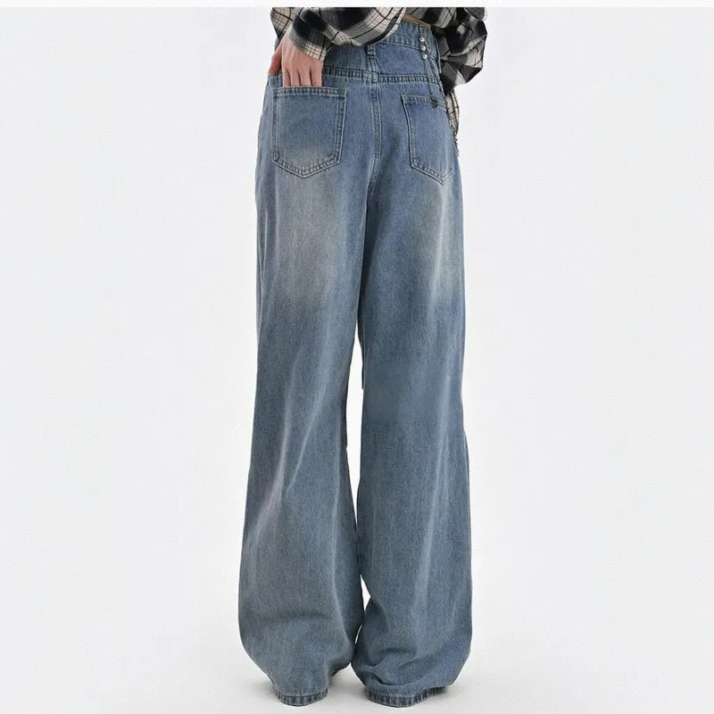 Summer Retro Style Blue Versatile Wide-leg Jeans