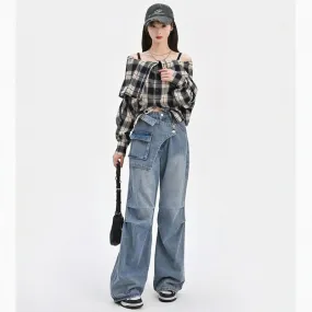 Summer Retro Style Blue Versatile Wide-leg Jeans