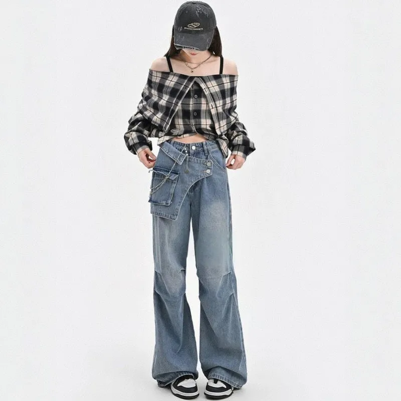 Summer Retro Style Blue Versatile Wide-leg Jeans